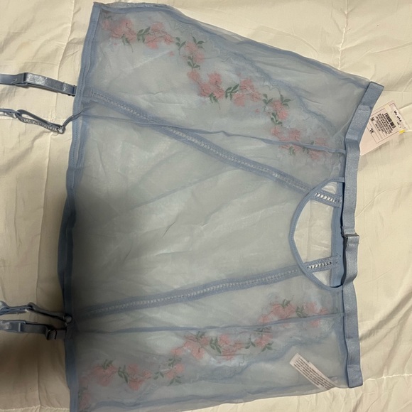 NWT Auden Light Blue Sheer Floral Garter Skirt - Picture 5 of 6